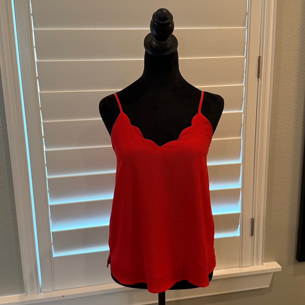 Allison Joy Red Scallop Edge Spaghetti Strap Camisole